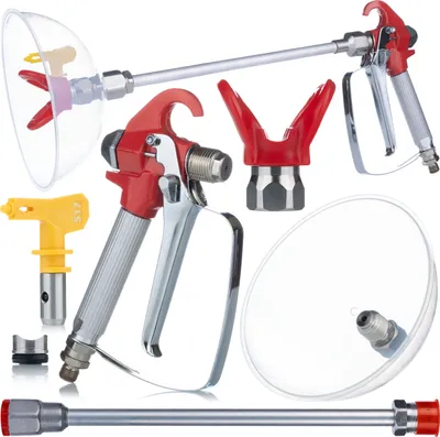 Obrázok produktu pre Rosfix Sada UltraSpray – Striekacia Pištoľ na Farbu s 30 cm Nadstavcom, Ochranou Proti Striekajúcej Vode a Tryskou 517 | 3000 Psi, Závit 1/4” a 7/8”