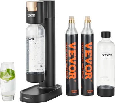 Imagen del producto de VEVOR, máquina de agua carbonatada, kit de inicio para agua con gas, incluye 2 botellas PET de 1 litro sin BPA, 2 botellas de CO2, compatible con botellas de CO2 de 60 litros con rosca