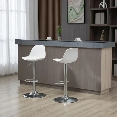 Produktbild von Sweiko 2er-Set Barhocker, Barstühle, Drehstühle mit Lehne, höhenverstellbar, bis 120 kg belastbar, 41 x 42 x 82-104 cm, Weiß