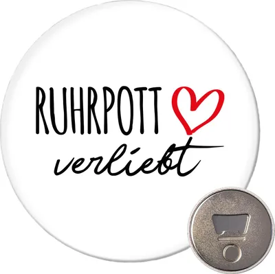 Produktbild von Huuraa Magnet Ruhrpott verliebt 59mm Kühlschrankmagnet rund Flaschenöffner Geschenkidee