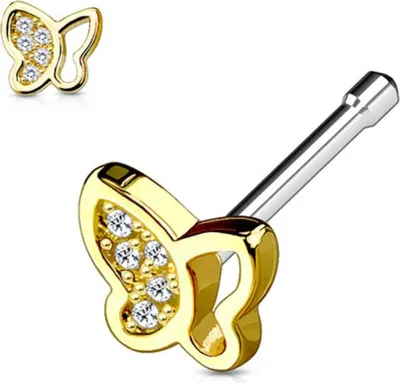 Produktbild von Nasenstecker „Schmetterling“: Nasenpiercing Stecker mit Zirkonia Gold