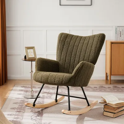 Produktbild von STILVORA Schaukelstuhl Relaxsessel Polsterstuhl mit Anti-Rutsch-Streifen, extra breite Sitz, Polstersessel mit hoher Rückenlehne, Fleece-Stoff, Grün