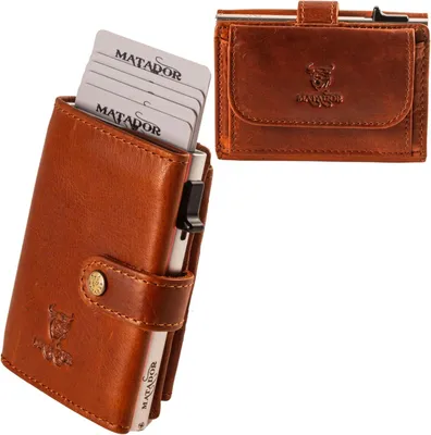 Produktbild von Wallet mit XL-Münzfach, Leder Kreditkartenetui mit POP-UP Kartenhalter - mit RFID-Schutz, Mini Portemonnaie – kleine Geldbörse Männer mit Geschenk-Box