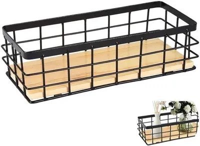 Produktbild von Unyqoos® Metall-Wandkorb mit abnehmbarer Holzablage – dekorativer Aufbewahrungskorb für Wand- oder freistehende Nutzung in Küche, Bad & Schlafzimmer
