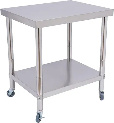 Immagine prodotto di Tavolo da lavoro per la ristorazione, tavolo da cucina, tavolo per uso gastronomico, piano di lavoro in acciaio inossidabile, tavolo in acciaio inossidabile per la ristorazione, tavolo da lavoro. Bordi rialzati, ideale per la preparazione di alimenti. Disponibile in tre dimensioni: 76 x 60 x 80 cm