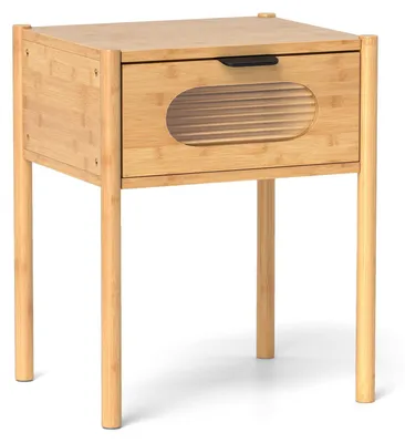 Imagen del producto de Mesita de noche de bambú con cajón de vidrio: acabado natural