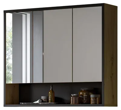 Produktbild von Badezimmer Spiegelschrank "Scana" in Artisan Eiche und schwarz Badschrank 3-türig 80 cm, Soft-Close