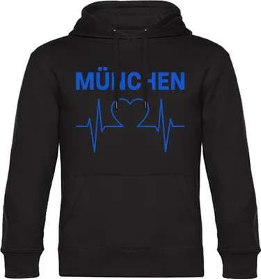 Produktbild von multifanshop Kapuzen Sweatshirt - München blau - Herzschlag, schwarz, Größe L