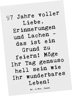 Produktbild von Mr. & Mrs. Panda Fotokarte Spruch 97. Geburtstag - Weiß - Geschenk, Postkarte, Dankbarkeit, Ansichtskarten, Alter, Happy Birthday, Ansichtskarte, Handarbeit, heller Tag