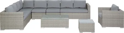 Produktbild von BELIANI Gartenmöbel Set Hellgrau Rattan u. Aluminium Modular mit 2 Couchtischen Mehrere Kissen Grau 8-Sitzer Lounge Set Terrasse Outdoor Modern