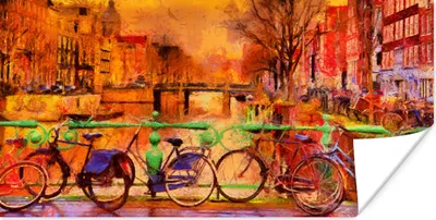 Produktbild von MuchoWow® Poster Gemälde - Fahrrad - Amsterdam - Gracht - Öl 40x20 cm - Poster für die Wand - Poster Schlafzimmer