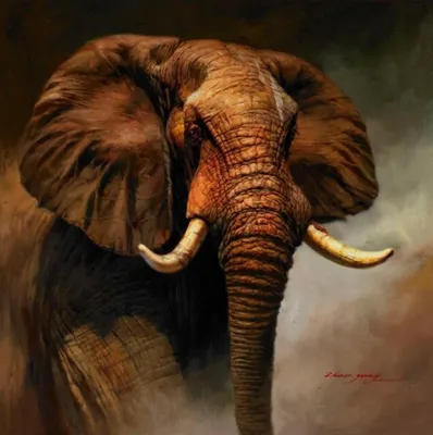 Produktbild von TPFLiving Kunstdruck LW-851 (OHNE RAHMEN) Poster - Leinwand - Wandbild - Hochauflösender Giclée-Druck, langlebig und hochwertig - Brauner majestätischer Elefant - Größe: 50x50cm