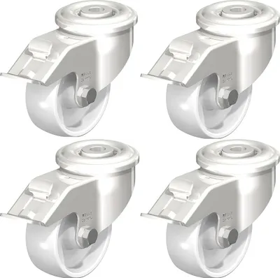Produktbild von 80mm 3" Edelstahlrolle weißes Nylon, drehbar mit Bremse, 600kg, 4er Set