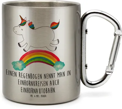 Produktbild von Mr. & Mrs. Panda Edelstahlbecher Einhorn Regenbogen - Transparent - Geschenk, Unicorn, wandertasse, Glitzer, Einhornpower, Teebecher, thermotasse, Edelstahltasse