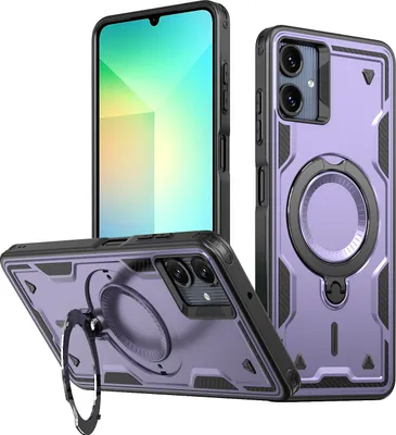 Produktbild von Dual Layer Hülle für Samsung Galaxy A06 Metall Ring Ständer Magnetisch Stoßfest Militär Handyhülle Lila