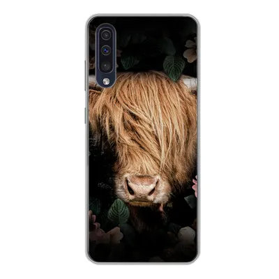 Produktbild von MuchoWow® Handyhülle Schutzhülle Hülle für Samsung Galaxy A50 Schottischer Highlander - Kuh - Blätter Silikon Softcase Handy Hülle - Mobiltelefonhülle