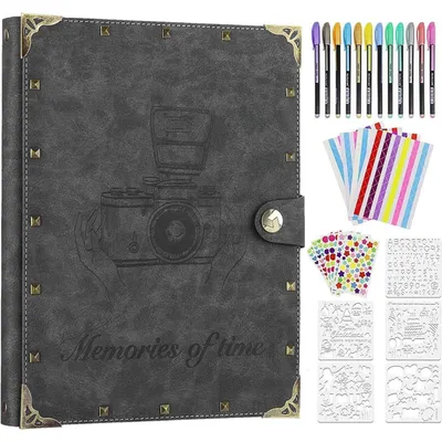 Produktbild von Kunstleder Fotoalbum 60 Seiten zum Selbstgestalten Scrapbook Fotobuch zum Einkleben Grau 22x28cm