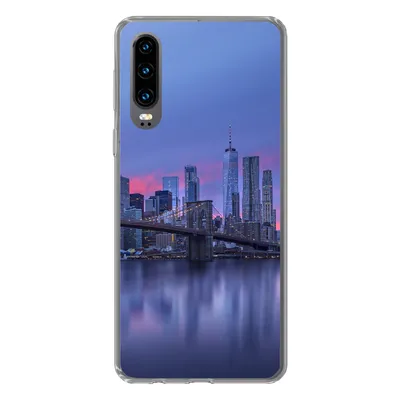 Produktbild von MuchoWow® Handyhülle Schutzhülle Hülle für Huawei P30 New York hinter der Brooklyn Bridge Silikon Softcase Handy Hülle - Kartenbesitzer