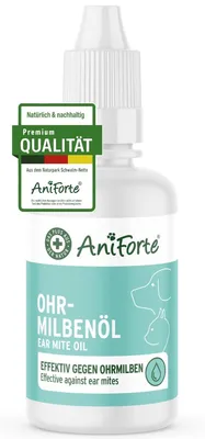 Produktbild von AniForte Ohrmilbenöl für Hunde, Katzen, Nagetiere, Haustiere 20ml - Sanfte Pflege bei Ohrmilben, Ohrentropfen Milben, Juckreiz im Ohr, Ausfluss