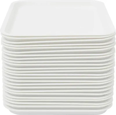 Image de Plateau de service - plastique PP - lot de 24 - surface antidérapante - empilable - 36 × 27 × 2 cm - blanc
