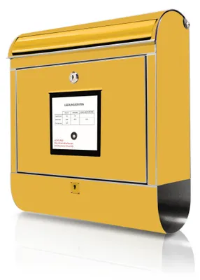 Produktbild von banjado Edelstahl Briefkasten mit Zeitungsfach mit Motiv Briefkasten Gelb großer Design Postkasten rostfrei, A4 Einwurf [BKGE2 10051]