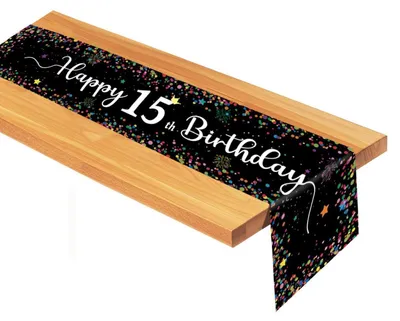 Produktbild von Tischläufer 15. Geburtstag Junge Mädchen Schwarz Mehrfarbig Punkte 185x33cm Polyester Wasserdicht