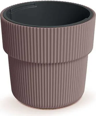 A taupe ribbed planter with a dark gray inner pot, shown against a white background.