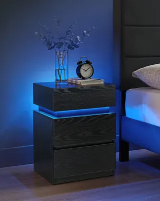 Produktbild von VASAGLE Nachttisch mit LED-Beleuchtung, mit 3 Schubladen, schwarz, 2 St.