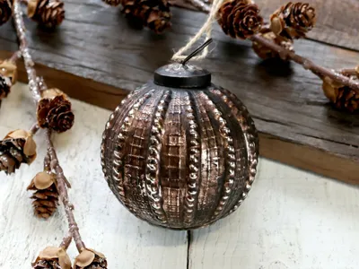 Produktbild von Edel Baumschmuck Weihnachten Kugel Chic Antique D7cm Glas Eisen Braun