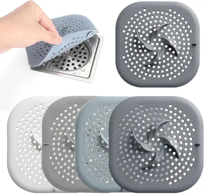 Immagine prodotto di Set di 4 filtri in silicone per scarichi - Filtri per scarichi, doccia, vasca da bagno, per raccogliere i capelli
