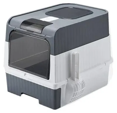 Image de Bac à litière pour chat, conception anti-éclaboussures, facile à nettoyer, gris