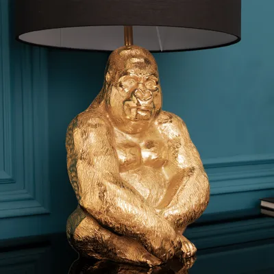 Produktbild von riess-ambiente Design Tischlampe KONG 60cm gold Metall Affenlampe Gorilla schwarzer Lampenschirm Wohnzimmer Tischleuchte Lampe