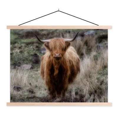 Produktbild von MuchoWow® Textilposter Schottischer Hochländer - Moos - Gras 40x30 cm mit holzfarbenen Rahmen - Bilder