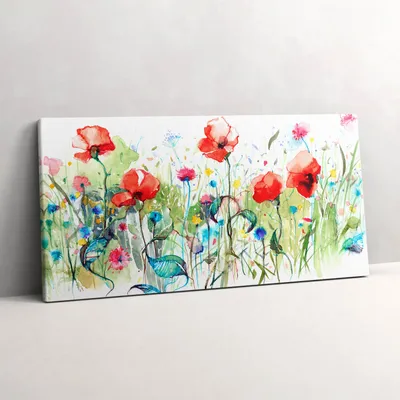 Produktbild von Mohnblumen auf der Wiese – Leinwandbild Wandbild – 100x50 cm – Leinwandbilder – Wandbilder – Schlafzimmer – Flur