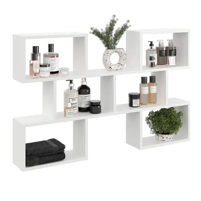 Produktbild von Wandregal Weiß 127x80 cm – Hängeregal Modern zur Wandmontage – Offenes Regal für Wohnzimmer, Büro oder Flur – Dekoregal Weiß