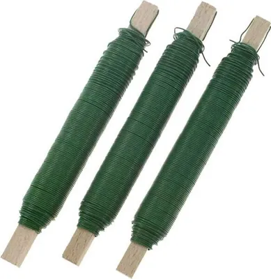Produktbild von 3 x 100g Wickeldraht grün Blumendraht Bindedraht D: 0,65mm Holzstab