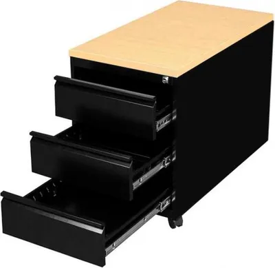 Produktbild von Büro Rollcontainer Bürocontainer 3 Schubladen 62x46x79cm Schwarz/Ahorn 505802