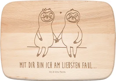 Produktbild von Mr. & Mrs. Panda Schneidebrett Holz Faultier Pärchen - Transparent - Geschenk, Liebe, Holzbrett, Frühstücksbrettchen, Liebespaar, Frühstücksbrett, Holzbrettchen