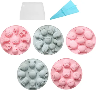 Obrázek produktu pro 5 kusů roztomilých kreslených zvířecích silikonových forem, Halloween duch dýně klobouk a netopýr, flexibilní silikonové formy na sladkosti, čokoládové želé, kostky ledu, kočka králík kůň formy