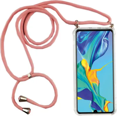 Imagen del producto de Cadena para Huawei P30: Funda para teléfono móvil tipo collar con correa. Cordón con funda para llevar colgado, en color rosa