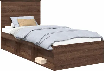 Image de Cadre de lit Chêne brun 90 x 190 cm Bois de pin massif