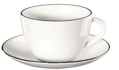 Immagine prodotto di ASA Selection Ligne Noire Kaffeetasse mit Untere / Untertasse, Schwarze Linie, Fine Bone China, Warmes Weiß, 210 ml, 1912113