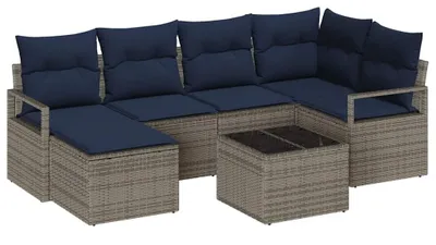 Imagen del producto de vidaXL Juego de sofás de 7 piezas, color gris, material sintético: ratán sintético