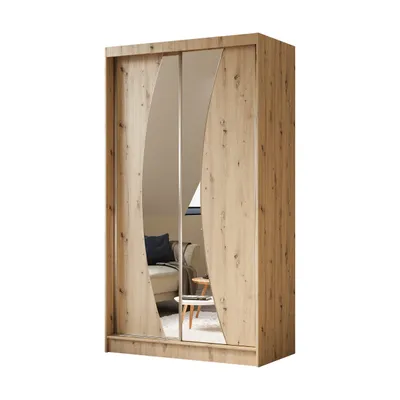 Produktbild von Schwebetürenschrank VOX II 120 cm – Kleiderschrank mit Schubladen, Spiegel & Schiebetüren (Eiche Artisan)