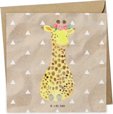 Produktbild von Mr. & Mrs. Panda Glückwunschkarte Giraffe Blumenkranz - Sandig - Geschenk, Grußkarte, Klappkarte, Abenteurer, anlasskarte, doppelkarte, Afrika, faltkarte, Freundin