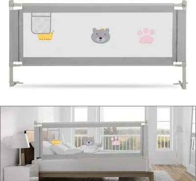 Produktbild von Yakimz Bettgitter Kinderbett Kinderbettschutzgitter 180cm Rausfallschutz, Höhenverstellbar Sicherheitsschutz Bettschutzgitter, Hübsches Muster Klappbar Babybettgitter