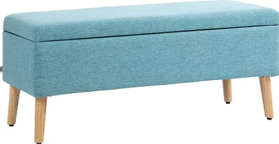 Produktbild von Sitzbank mit Stauraum, bis 220 kg, Leinenoptik, 110x39x45cm, Blau
