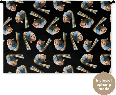 Produktbild von MuchoWow® Wandteppich Wandbehang Mädchen mit Perlenohrring - Muster - Vermeer 150x100 cm Tapisserie Dekoration Wandtuch - Waschbar - Tapisserien - Wand-Decke