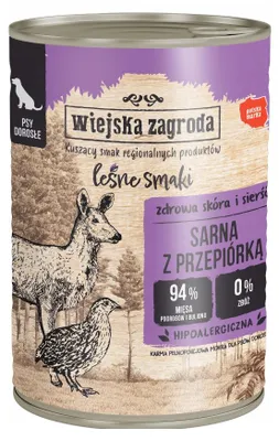 Image de Ferme rurale Sarna avec caille, nourriture humide pour chien 400g