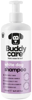 Produktbild von Hundeshampoo Weißes Fell von Buddycare - Aufhellendes und Aufhellendes Shampoo für Hunde - Tiefenreinigung, frisch duftend - Shampoo für weiße Hunde Mit Aloe Vera und Pro-Vitamin B5 (500ml)